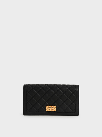 Shop Charles & Keith Micaela Quilted Long Wallet In Black