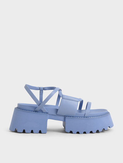 Shop Charles & Keith - Nadine Strappy Platform Sandals In Blue