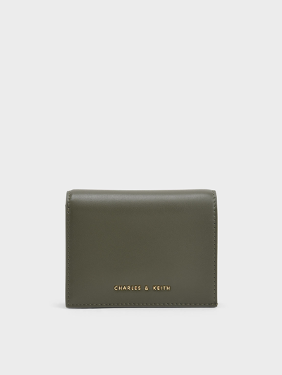 Shop Charles & Keith Snap Button Mini Short Wallet In Olive
