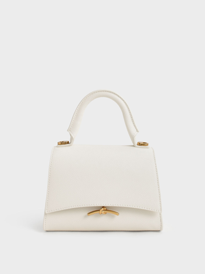Charles & Keith Huxley Metallic Push-lock Top Handle Bag In Cream