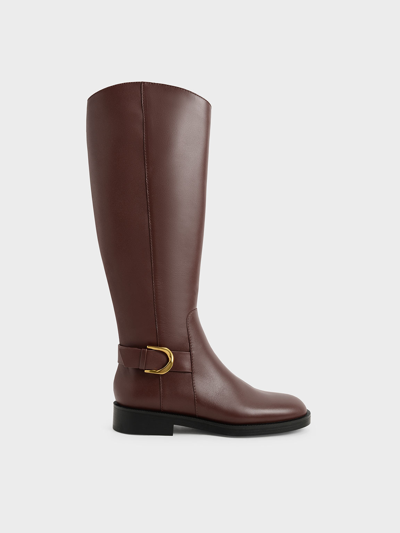 Shop Charles & Keith - Gabine Leather Knee-high Boots In Brown