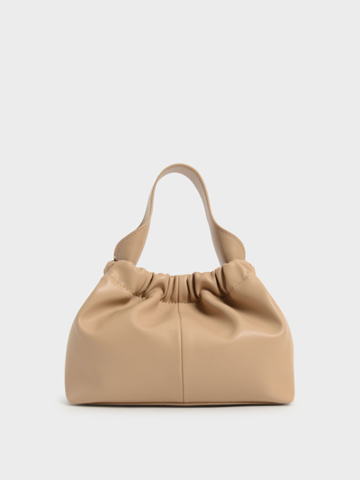 Charles & Keith Ruched Slouchy Bucket Bag In Beige
