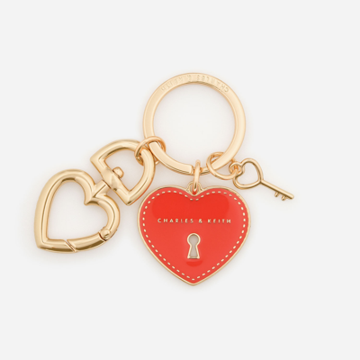 Shop Charles & Keith Heart Lock Keychain In Red