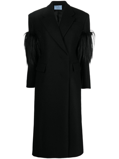 Shop Prada Coat With Fur Details In Nero