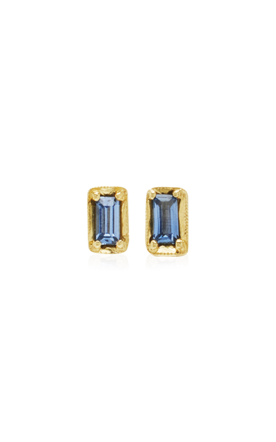 Shop Ila Leone 14k Yellow Gold Sapphire Earrings In Blue