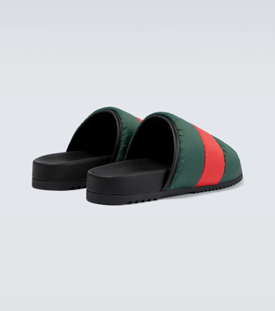 Shop Gucci Web Padded Nylon Slides In Green/blac/br.hibusc