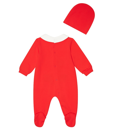 Shop Moschino Baby Set Of Printed Onesie And Hat In Poppy Red