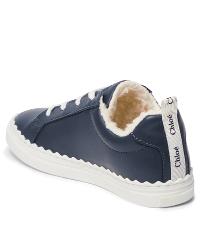 Shop Chloé Kids Lauren Faux Fur-lined Leather Sneakers In Multicoloured