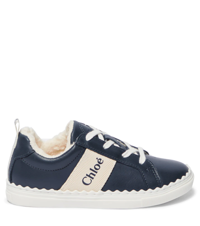 Shop Chloé Kids Lauren Faux Fur-lined Leather Sneakers In Multicoloured