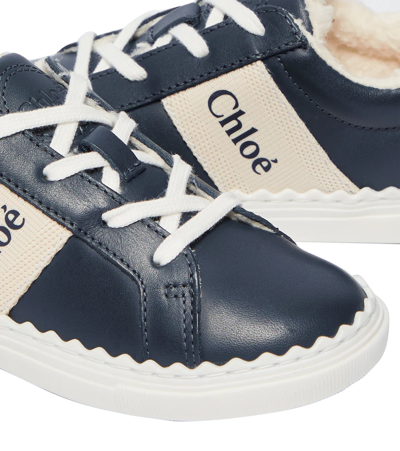 Shop Chloé Kids Lauren Faux Fur-lined Leather Sneakers In Multicoloured