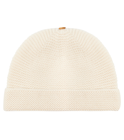 Shop Bonpoint Wool And Cotton Beanie In Blanc Lait