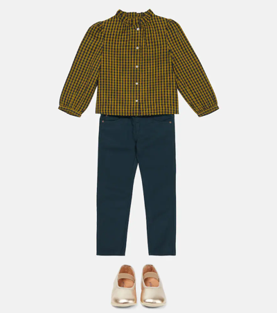 Shop Bonpoint Brunella Checked Cotton Blouse In Ca Jaune Soleil