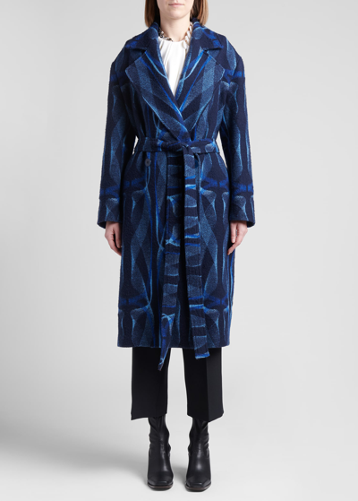 Shop Stella Mccartney Jacquard Double-breast Belted Coat In 8525 Multicolor