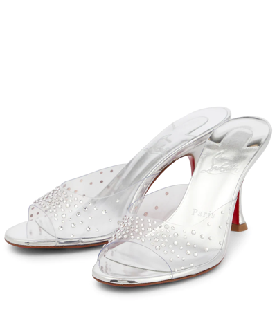 Shop Christian Louboutin Degramule 85 Embellished Mules In Version Silver