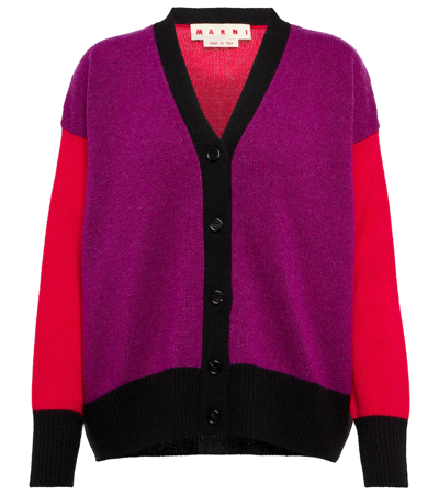 Shop Marni Colorblocked Cashmere Cardigan In Dry Rose