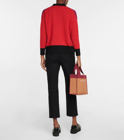 Shop Marni Colorblocked Cashmere Cardigan In Dry Rose