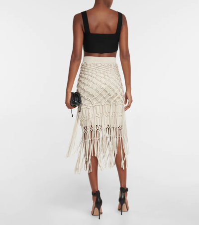 Shop Jonathan Simkhai Catherine Fringed Midi Skirt In Truffle