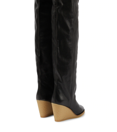 Shop Isabel Marant Tilin Wedge Leather Over-the-knee Boots In Black