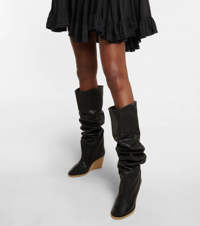 Shop Isabel Marant Tilin Wedge Leather Over-the-knee Boots In Black