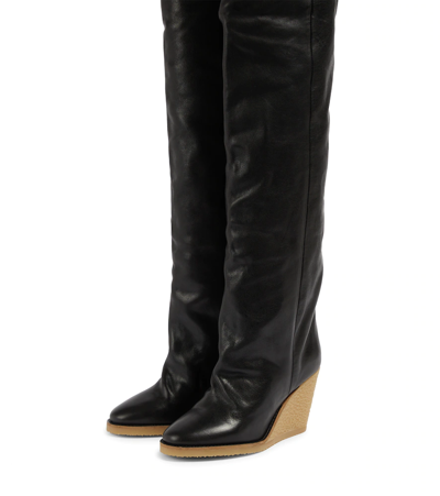 Shop Isabel Marant Tilin Wedge Leather Over-the-knee Boots In Black