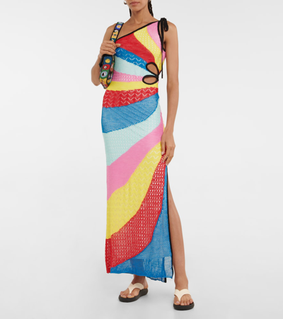 Shop Staud Alpes Striped Pointelle Maxi Dress In Rainbow Stripe