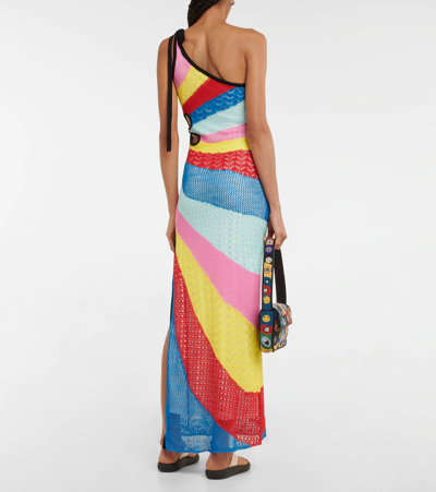 Shop Staud Alpes Striped Pointelle Maxi Dress In Rainbow Stripe