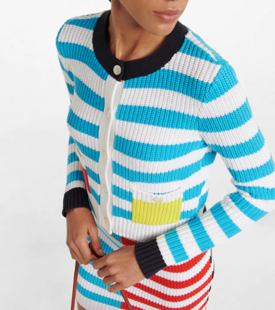 Shop Staud Tide Striped Cotton-blend Cardigan In Caprain Stripe