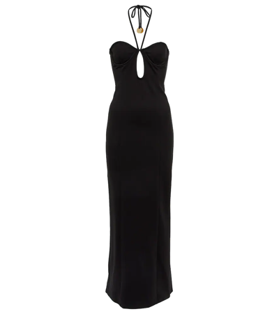 Shop Staud Bardot Halterneck Cutout Midi Dress In Black