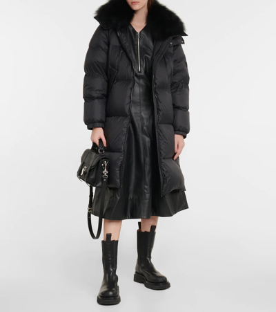 Shop Yves Salomon Shearling-trimmed Down Coat In Noir