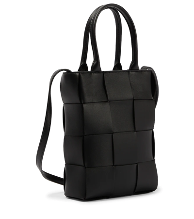 Shop Bottega Veneta Cassette Mini Leather Tote Bag In Black-gold