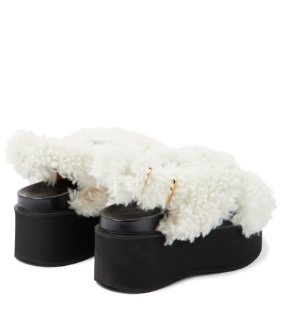 Shop Marni Shearling-trimmed Leather Sandals In White