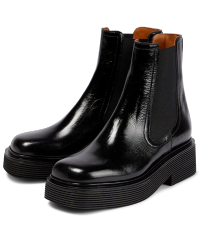 Shop Marni Leather Platform Chelsea Boots In Black