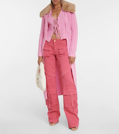 Shop Blumarine Denim Cargo Pants In Bubblegum