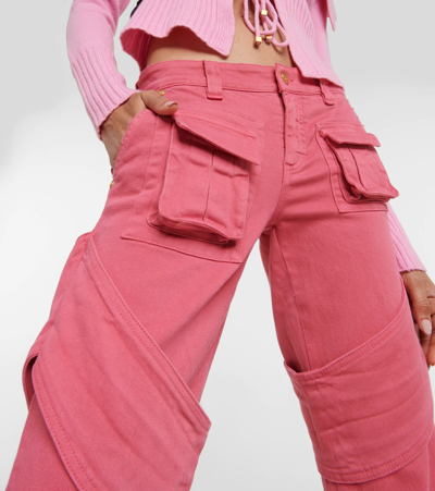 Shop Blumarine Denim Cargo Pants In Bubblegum