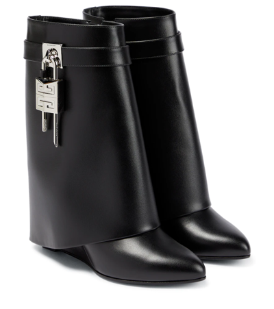 Shop Givenchy Shark Lock Leather Ankle Boots In Black