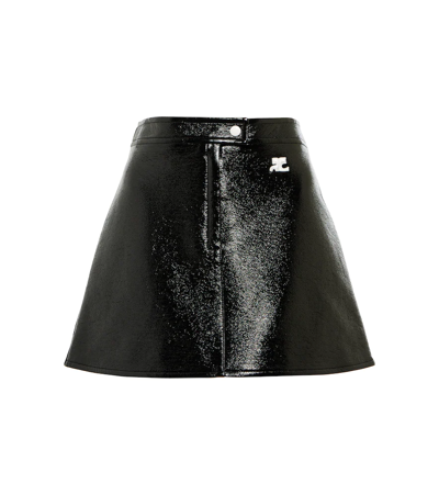 Shop Courrèges Logo A-line Faux Leather Miniskirt In Black
