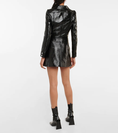 Shop Courrèges Logo A-line Faux Leather Miniskirt In Black