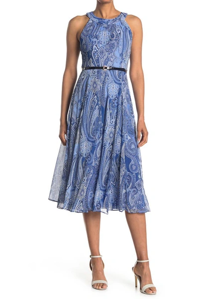 Shop Tommy Hilfiger Paisley Halter Neck Chiffon Midi Dress In Bay Blue Multi