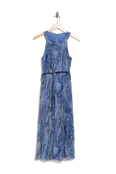 Shop Tommy Hilfiger Paisley Halter Neck Chiffon Midi Dress In Bay Blue Multi