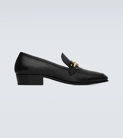 Shop Saint Laurent Solferino Leather Loafers In Noir