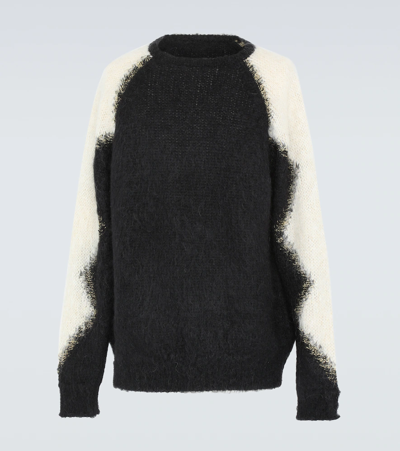 Shop Saint Laurent Oversized Mohair-blend Sweater In Noir/naturel/or
