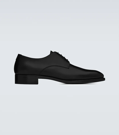 Shop Saint Laurent Adrien Leather Derby Shoes In Noir