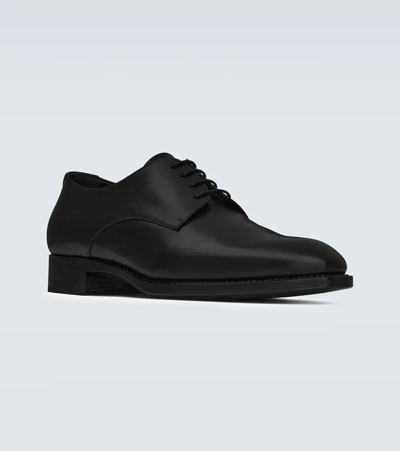 Shop Saint Laurent Adrien Leather Derby Shoes In Noir