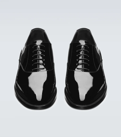 Saint Laurent Adrien Patent Leather Derby Shoes In Noir