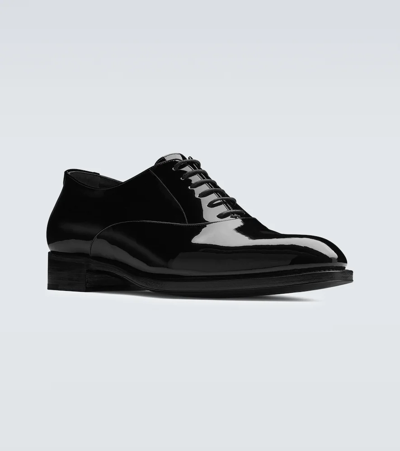 Saint Laurent Adrien Patent Leather Derby Shoes In Noir