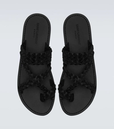 Shop Saint Laurent Neil Leather Sandals In Noir