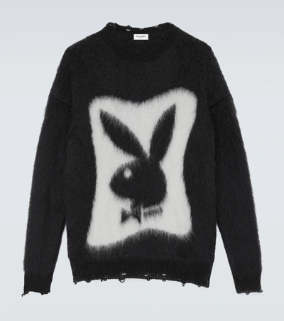 Shop Saint Laurent Playboy© Mohair-blend Sweater In Noir/naturel
