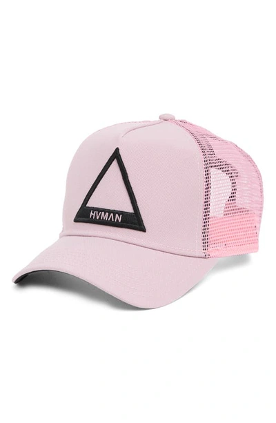 Hvman Triangle Logo Mesh Trucker Cap In Dusty Pink