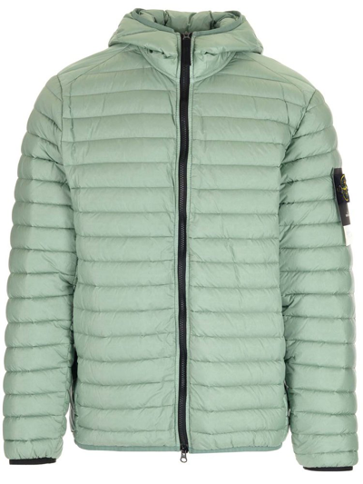 Shop Stone Island Padded Down Hooded Jacket In Green