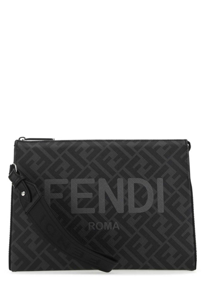 Shop Fendi Ff Motif Print Clutch Bag In Black
